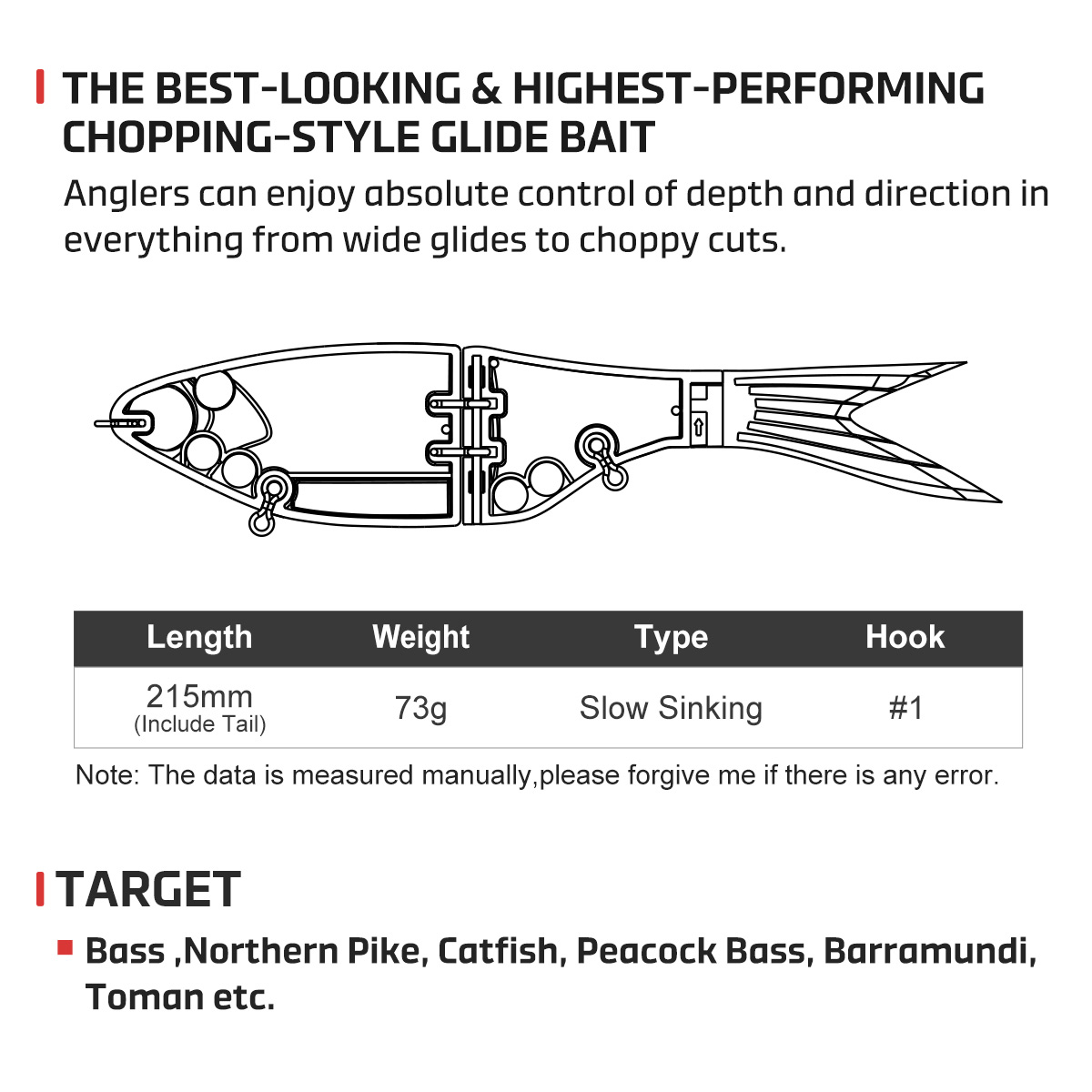 Noeby 215mm 73gAmata Glide Swi - Fishing Lure Jerkbait recensione e prezzo